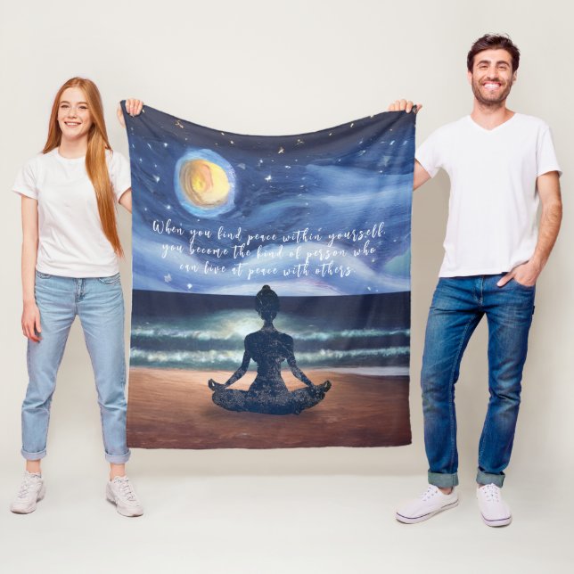 Fredlig Yoga Meditation Moonlight Himlar Ocean-cit Fleecefilt (På plats)