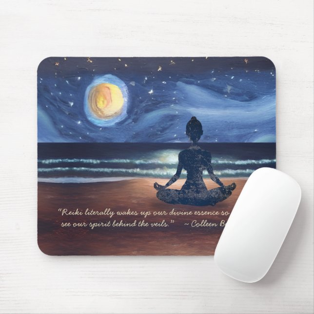 Fredlig Yoga Meditation Moonlight Himlar Ocean-cit Musmatta (Med mus)