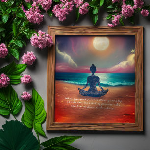 Fredlig Yoga Meditation Moonlight Himlar Ocean-cit Poster