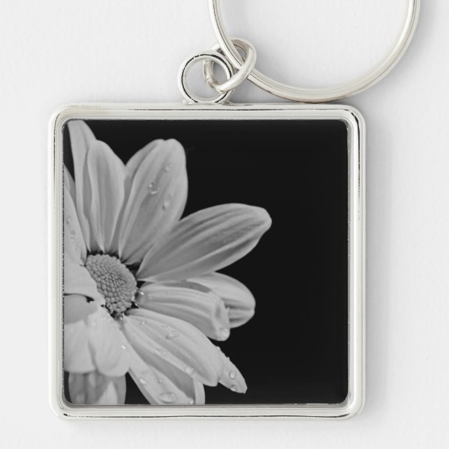 Fredliga Blommor Fyrkantig Silverfärgad Nyckelring (Framsidan)