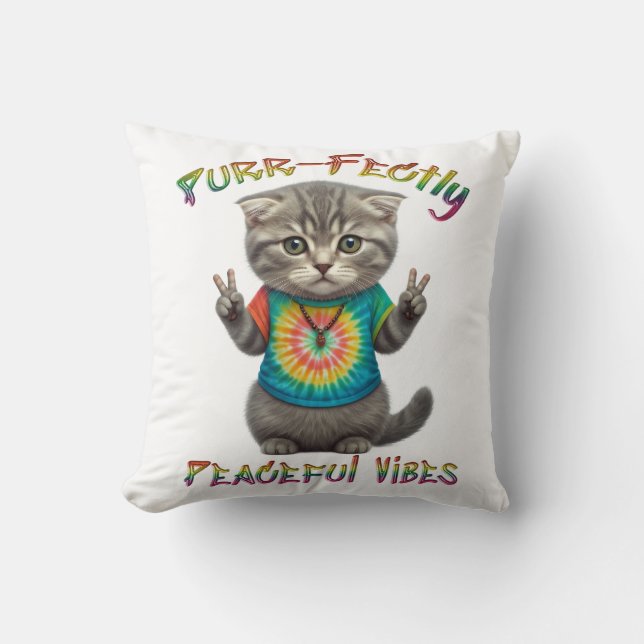 Fredliga Hippie Boho Kattungar Vibrationer  Kudde (Framsida)