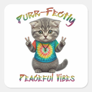 Fredliga Hippie Boho Kattvibbar Fyrkantigt Klistermärke