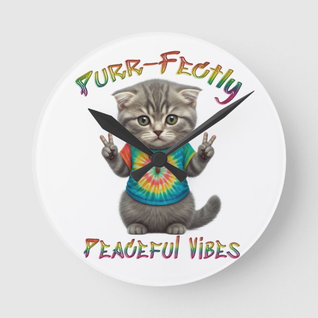Fredliga Hippie Boho Kattvibbar  Rund Klocka (Framsida)