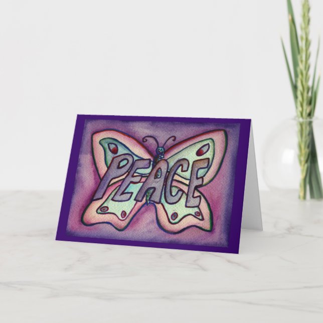 Fredliga Lila Butterfly Art Hälsning eller Note Ca Kort (Framsida)