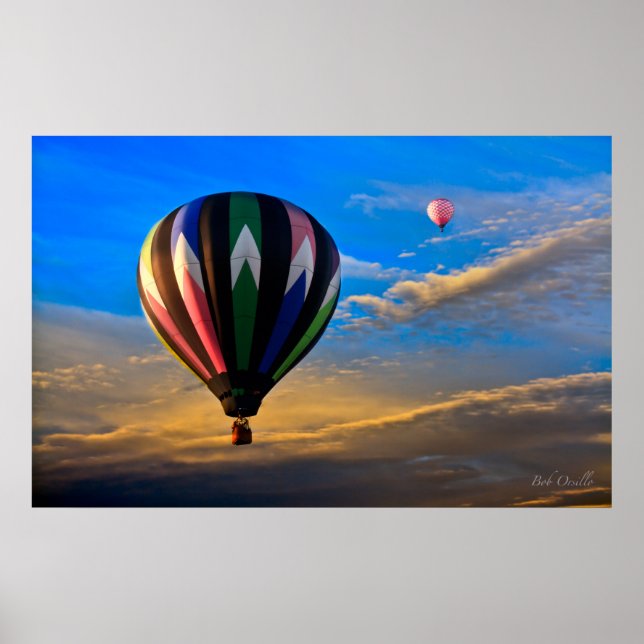 Fredliga solnedgångna Luftballonger Poster (Framsidan)