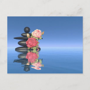 Fredliga stenar och blommor - 3D-rendering Vykort