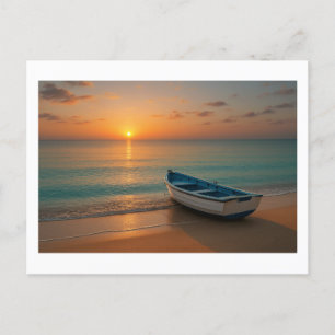 Fredligt Golden Sunset med Boat Helgdag Postcard Helg Vykort