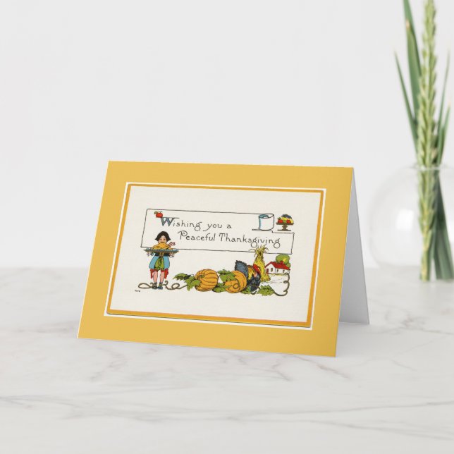 Fredligt hälsningskort för Guld i Thanksgiving Helgkort (Framsida)