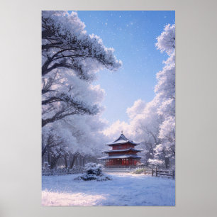 Fredligt trätempel på landsbygden poster