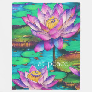 Fredligt vacker Rosa Lotus Flowers Vatten Scene Fleecefilt