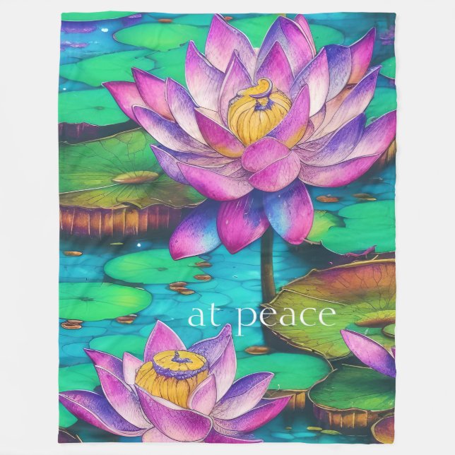 Fredligt vacker Rosa Lotus Flowers Vatten Scene Fleecefilt (Framsidan)