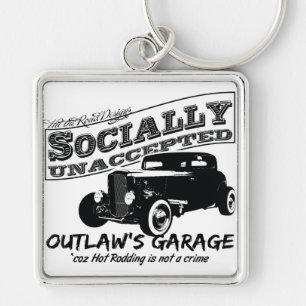 Fredlös garage. Socialt unaccepted hot rods Fyrkantig Silverfärgad Nyckelring