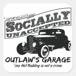Fredlös garage. Socialt unaccepted hot rods Fyrkantigt Klistermärke