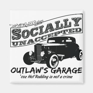 Fredlös garage. Socialt unaccepted hot rods Magnet