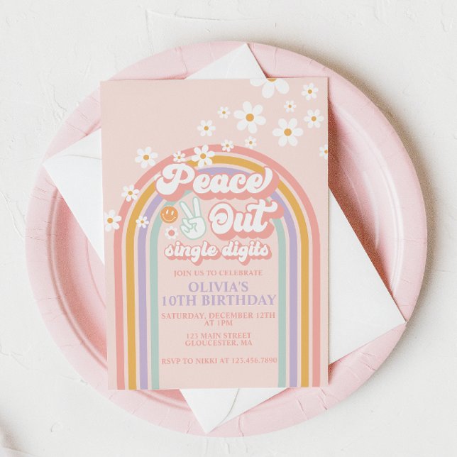 Fredning ut Enkelsiffriga regnbåge 10:e födelsedag Inbjudningar (Skapare uppladdad)