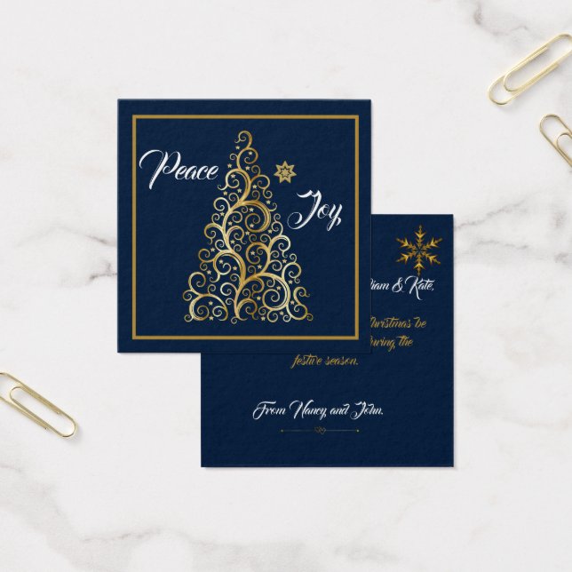 Freds- och Joy Navy och Guld Flat Greeting Card Fyrkantigt Visitkort (Kontor)