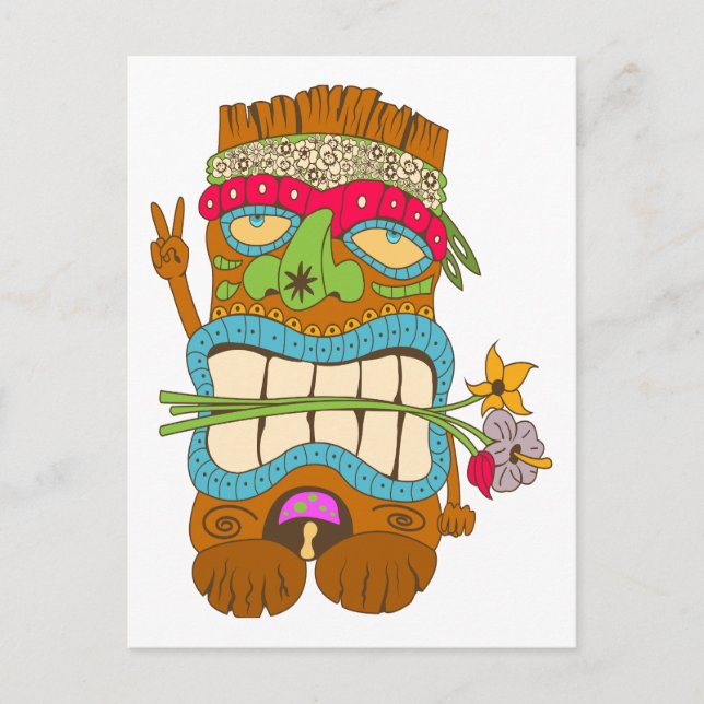 Fredsälskare, blommig Tiki Hippie galning Vykort (Framsida)