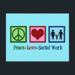 Fredsarbete Kärlek Social Vykort<br><div class="desc">Fredsarbete i Kärlek Social. En söt julklapp för arbetare i social med en familj som håller händer bredvid ett fredstecken och ett hjärta. En fin design för social.</div>