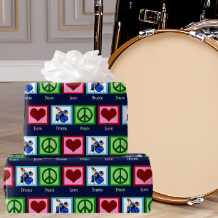 Fredsblomma Kärlek Drums Coola Blue Drummer Presentpapper