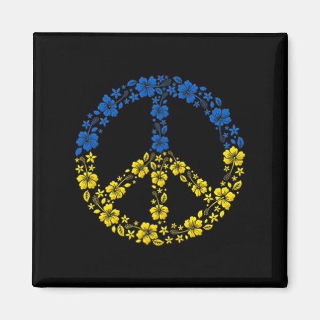 Fredsblomma Ukraina - jag står på Ukrainas Flagga Magnet (Framsidan)