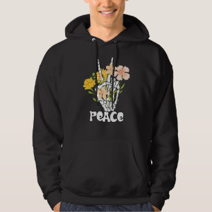 Fredsblommor och Fredstecken av Skeleton Hand Retr Hoodie
