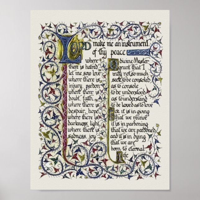 Fredsbönen av St. Franciskus av Assisi Poster (Framsidan)