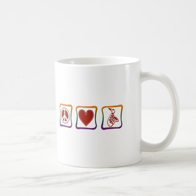Fredsbrickor i Kärlek med saxofonska regnbågar Kaffemugg (Höger)