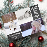 Fredschalkboard Peace Kärlek Joy Photo Collage Julkort<br><div class="desc">Det här God jul-kortet i vintage innehåller 3 foton, ord "Peace Kärlek Joy" och skräddarsydd vit text som ställs in mot en svart bakgrund i krita. Lägg till ditt eget helgdag på baksidan. Modern och enkel men ändå sofistikerad och trendig gör det perfektens helgdag till ett julkort. Kolla in andra...</div>