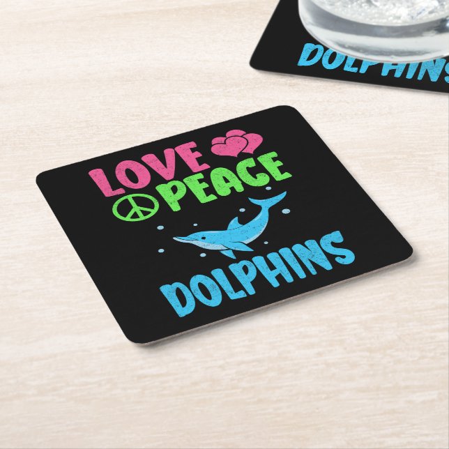 Fredsdelfiner i kärlek Cute Sea Animals Dolphin Äl Underlägg Papper Kvadrat (Vinklad)