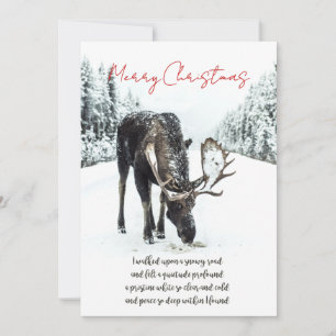 Fredsdikt med älg i vintersnö julkort