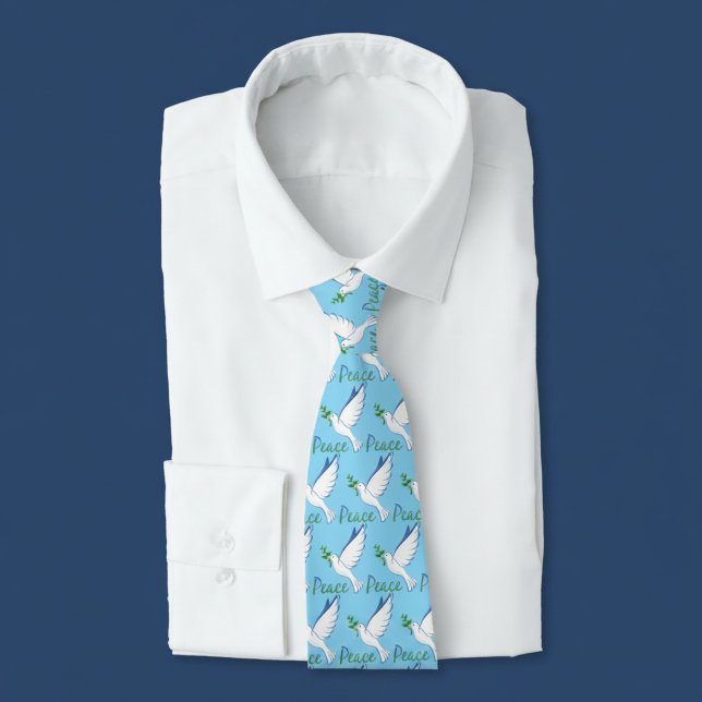 Fredsdubbe med olivkvist blå slips (Blue peace dove tie.)