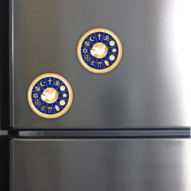 Fredsduva Magnet (Dove of Peace. Add an inspirational magnet featuring gold icons of world faiths.)