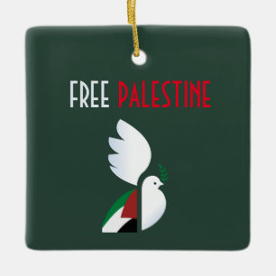 fredsduva med den palestinska flagga julgransprydnad keramik