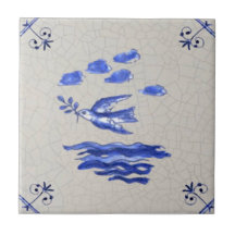 Fredsduva med Olive Gren Blue Delft 1600s Repro 