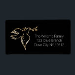 Fredsduva med Olive Gren Twig Black Faux Guld Fraktsedel<br><div class="desc">Faux Guld Foil Peace Dove med Olive Gren Twig på svart bakgrund,  vit typografi,  Lägg till Namn och Adress eller Din text,  Elegant Shipping Labels</div>