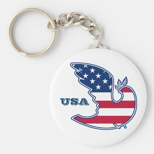 Fredsduva. USA Patriotic Gift Keychains Rund Silverfärgad Nyckelring (Framsidan)