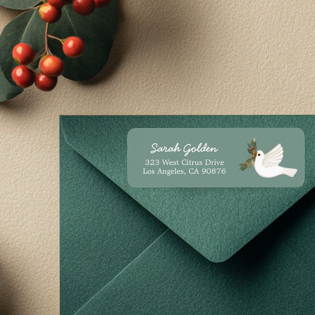 Fredsduvens ANPASSNINGSBAR för julhälsning Returad Returadress Etikett (Peace Dove Christmas Holiday CUSTOM Chic Cute Mailing Return Address Label Sticker
)