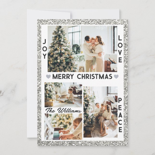 Fredsfoto för Silver Joy Kärlek Joy Peace-julfoto Julkort (Framsida)
