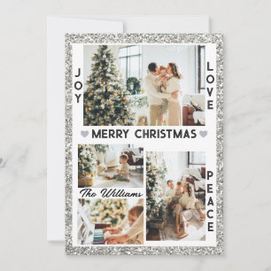 Fredsfoto för Silver Joy Kärlek Joy Peace-julfoto Julkort