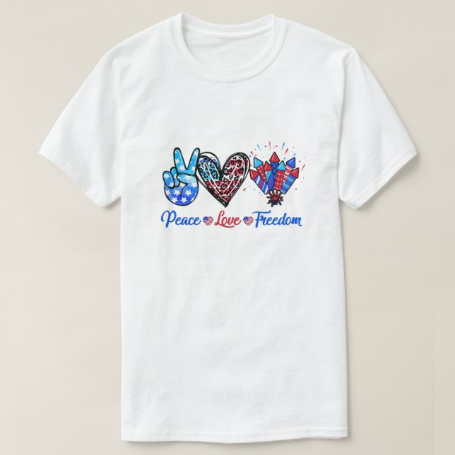 Fredsfrihet i Kärlek 4 juli: USA:s Flagga Firework T Shirt (Design framsida)