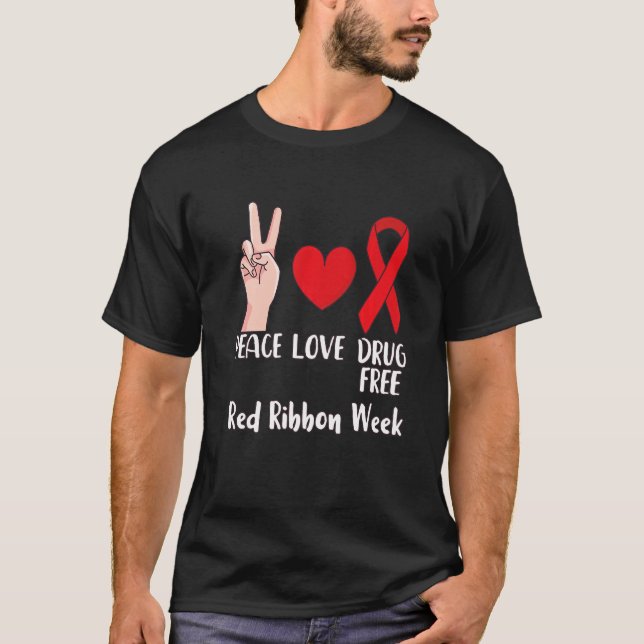 Fredsfritt Kärlek Drug Free 2022 Red Ribbon Week H T Shirt (Framsida)