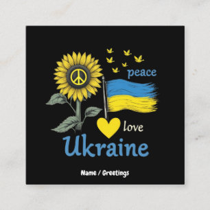 Fredsfritt Kärlek Ukraina Solrosstativ Flagga med Fyrkantigt Visitkort