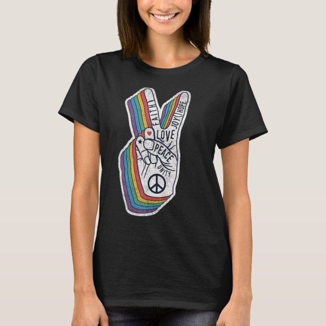 Fredsgest med Ord Fredstecken 2 T Shirt (Framsida)