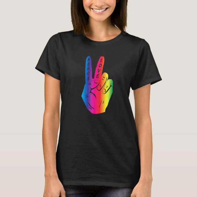 Fredsmästare Underteckna Kärlek Rainbow Hippy Retr T Shirt (Framsida)