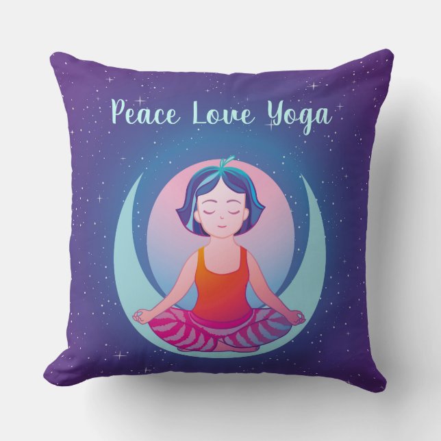 Fredsmedling i rymden med Kärlek Yoga-flickan Kudde (Framsida)