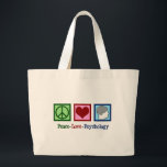 Fredspsykologi Kärlek Cute Psycholog Jumbo Tygkasse<br><div class="desc">Fredspsykologi i Kärlek. En söt psykolog julklapp med fredstecken,  hjärta och mänsklig hjärna. En söt närvarande för en terapeut som är bra att hjälpa människor genom behandling.</div>