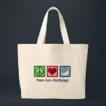 Fredspsykologi Kärlek Cute Psycholog Jumbo Tygkasse<br><div class="desc">Fredspsykologi i Kärlek. En söt psykolog julklapp med fredstecken,  hjärta och mänsklig hjärna. En söt närvarande för en terapeut som är bra att hjälpa människor genom behandling.</div>