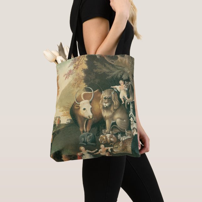 Fredsrike Rike genom Edward Hicks Vintage Folk Art Tygkasse (Närbild)