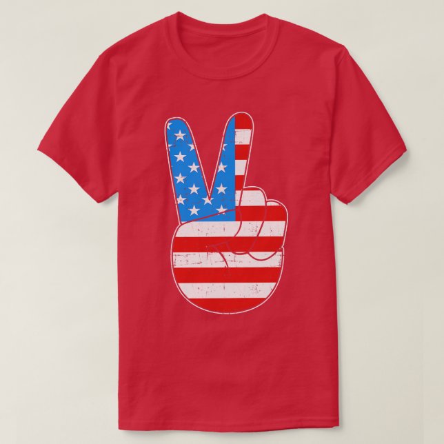 Fredsskylt med USA USA för 4 juli T Shirt (Design framsida)