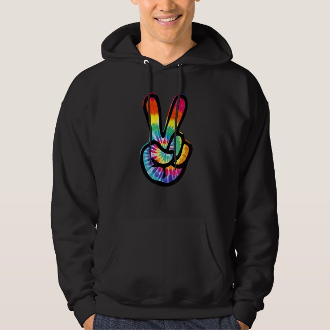 Fredsskylt Tie Dye Hippie Costume 60s 70-tal Hoodie (Framsida)